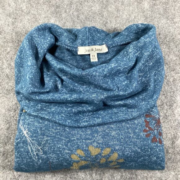 Jess & Jane Top Tunic Women X Large Blue Floral Cowl Neck Lagenlook Flowy - Picture 13 of 13